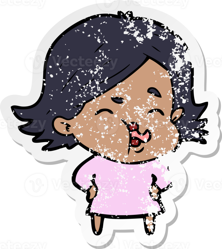 distressed sticker of a cartoon girl pulling face png