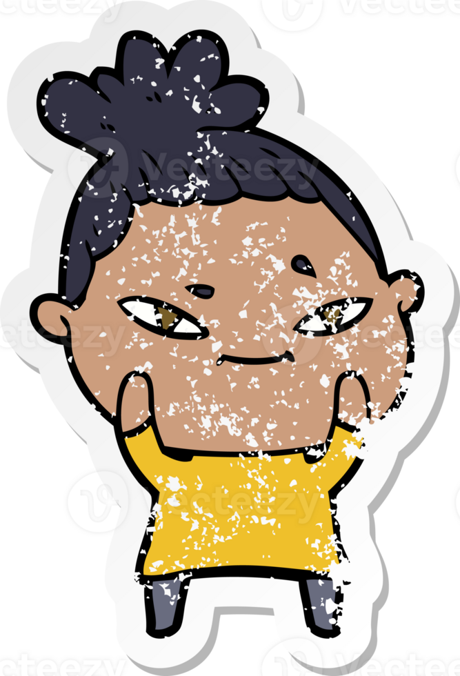 distressed sticker of a cartoon woman png