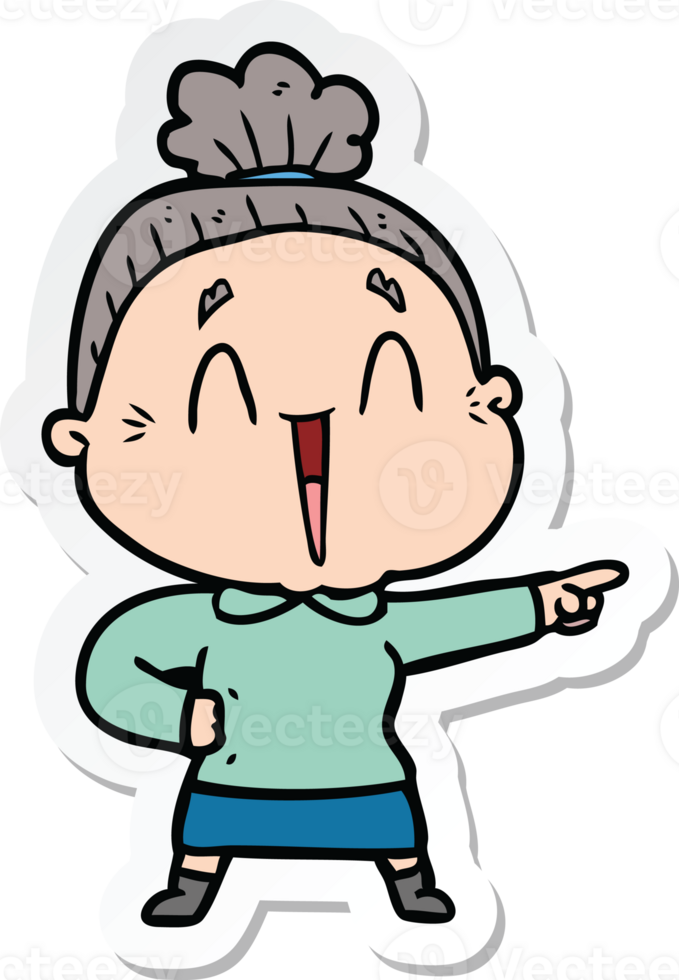 sticker of a cartoon happy old lady png