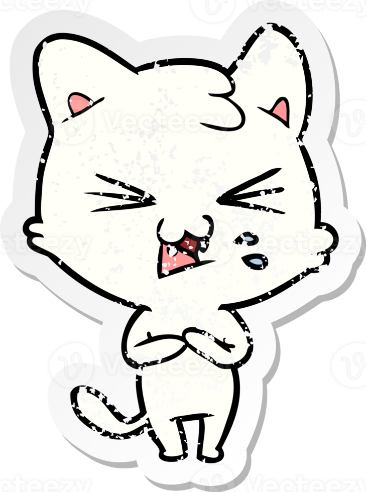 distressed sticker of a cartoon hissing cat png