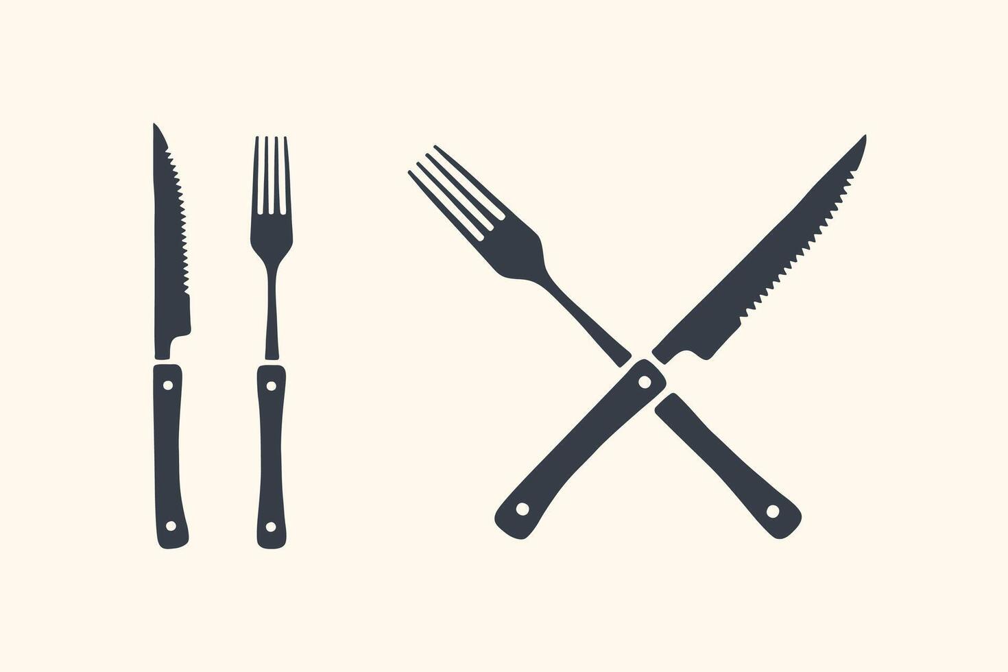 Meat cutting knives and forks set. Steak, butcher and BBQ supplies vector