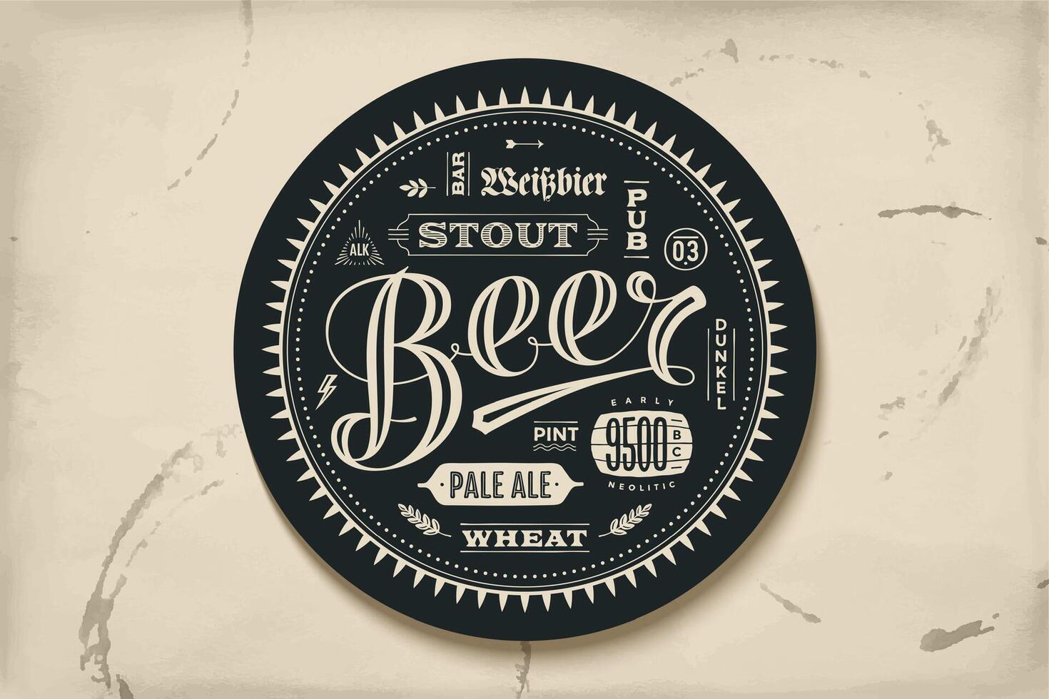 Coaster for beer with hand drawn lettering vector