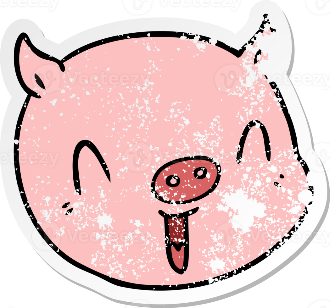 distressed sticker of a cartoon pig face png