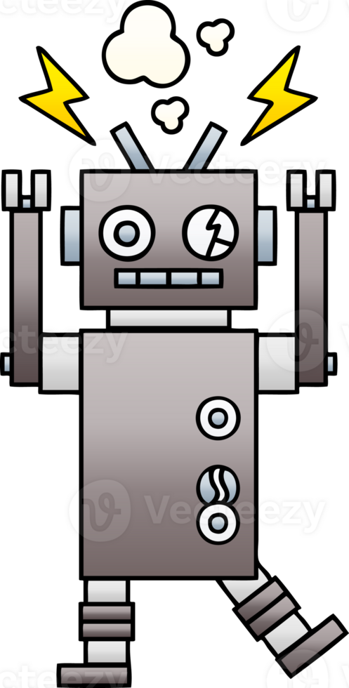 gradient shaded cartoon of a malfunctioning robot png
