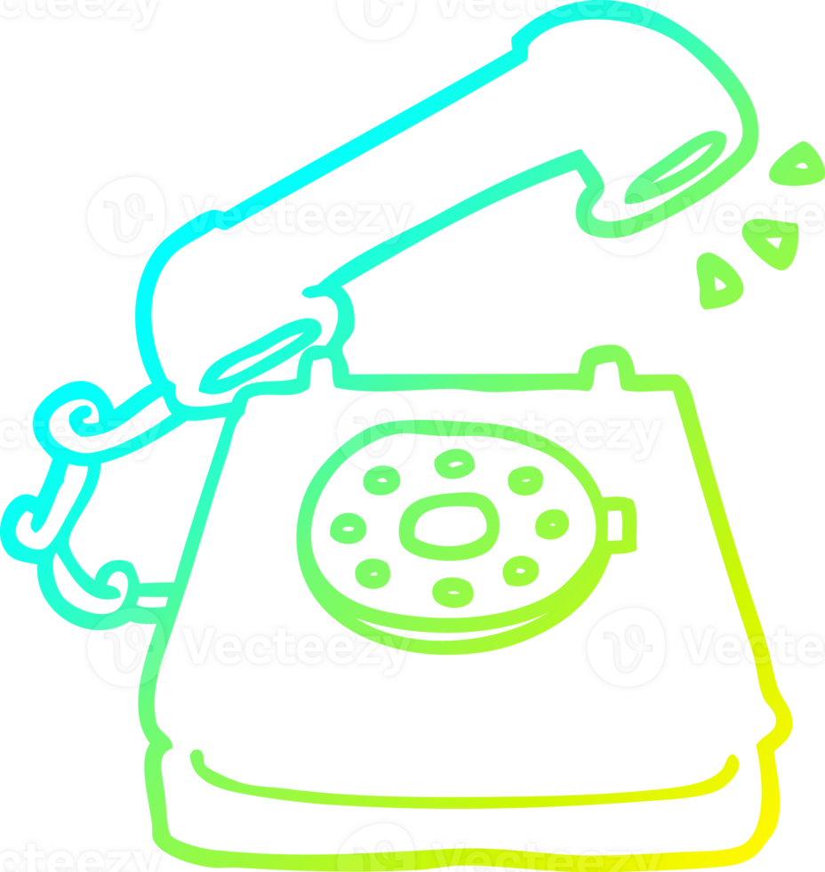 cold gradient line drawing of a cartoon ringing telephone png