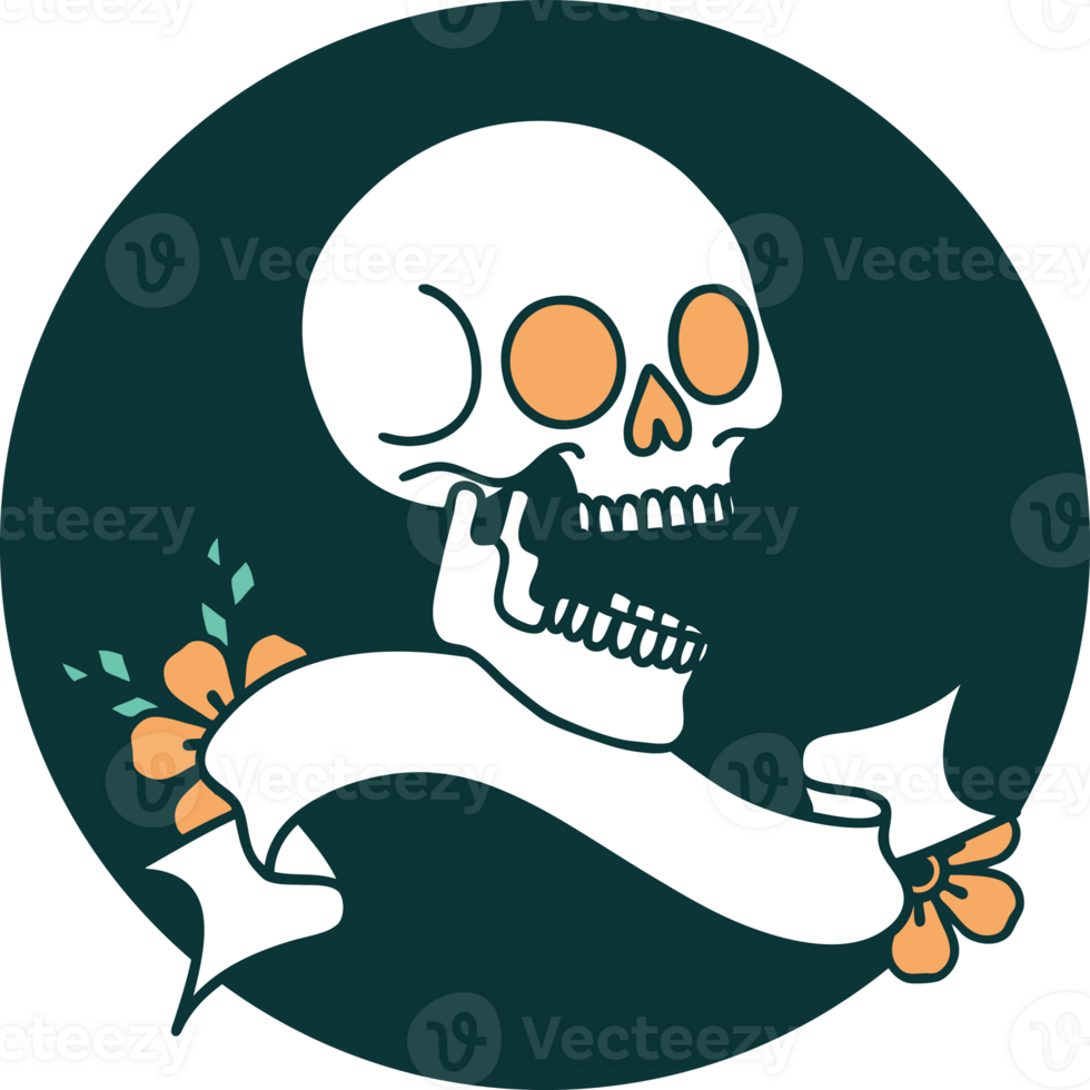 tattoo style icon with banner of a skull png