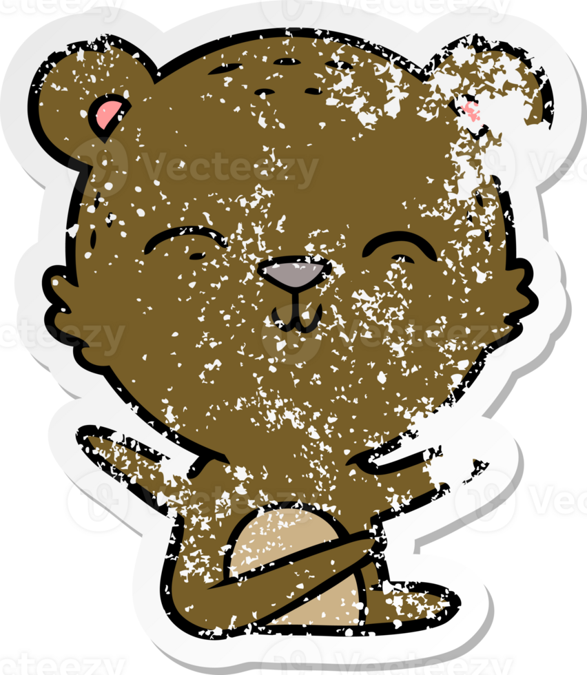 distressed sticker of a happy cartoon bear png