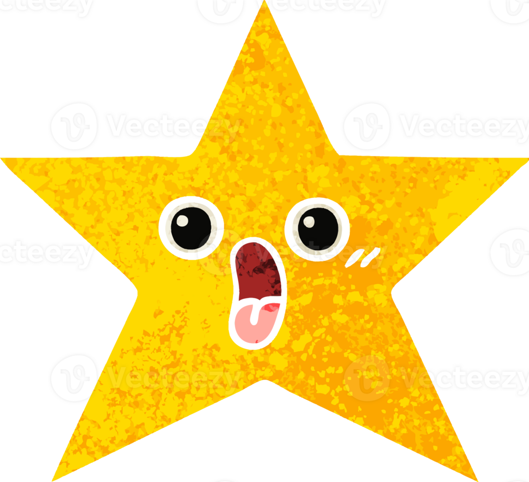 retro illustration style cartoon of a gold star png