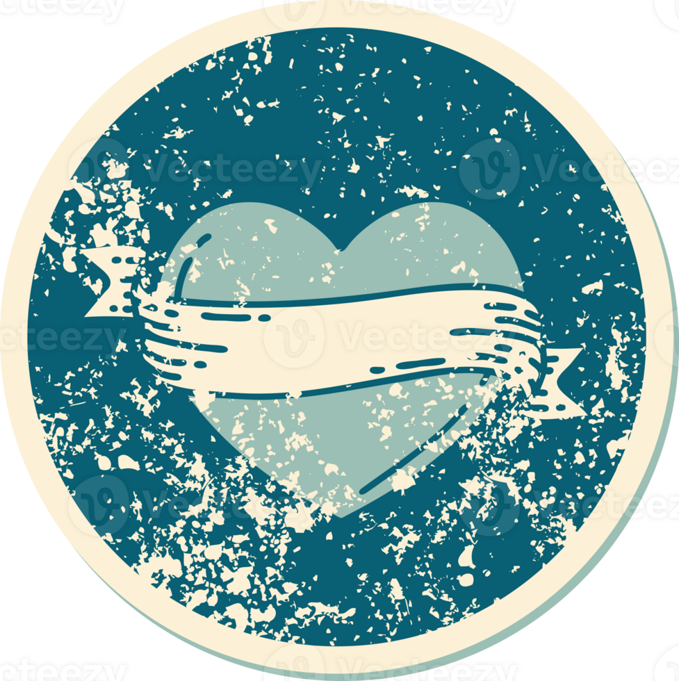iconic distressed sticker tattoo style image of a heart and banner png
