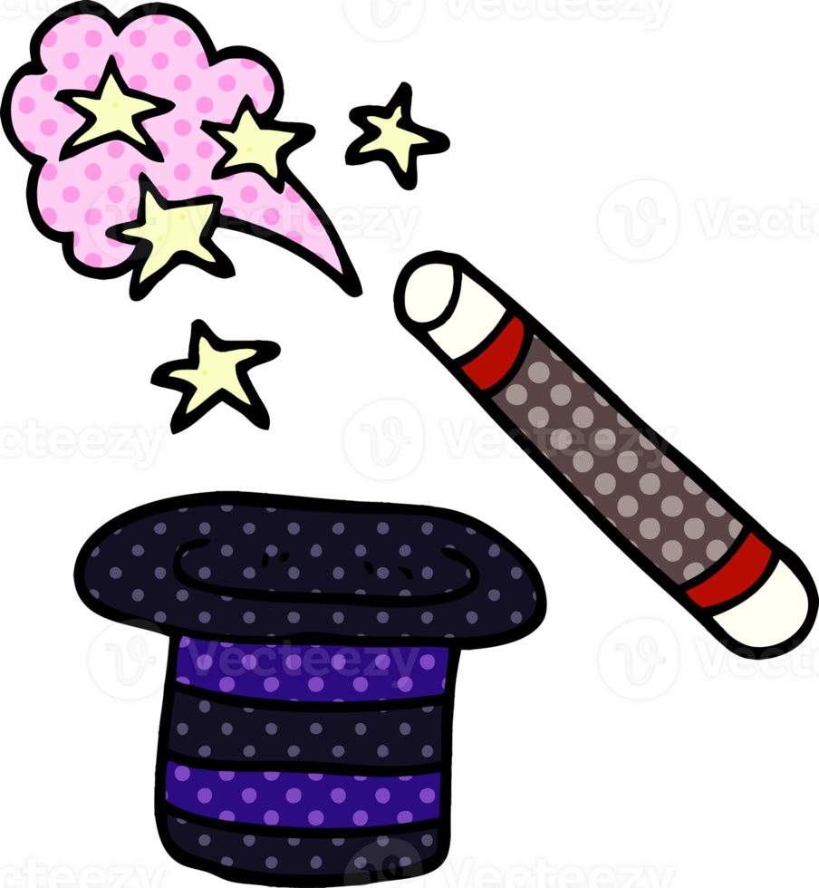 cartoon doodle magicians hat and wand png