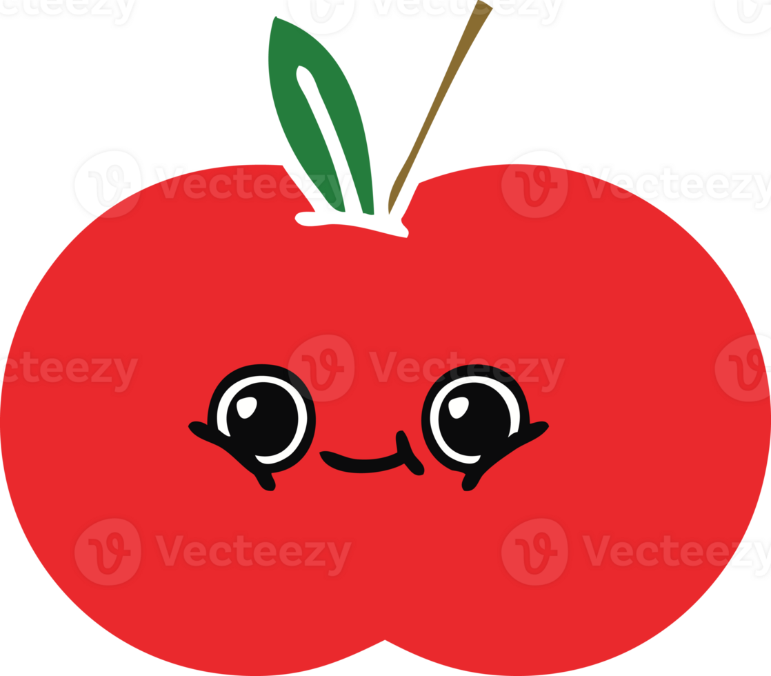 flat color retro cartoon of a red apple png