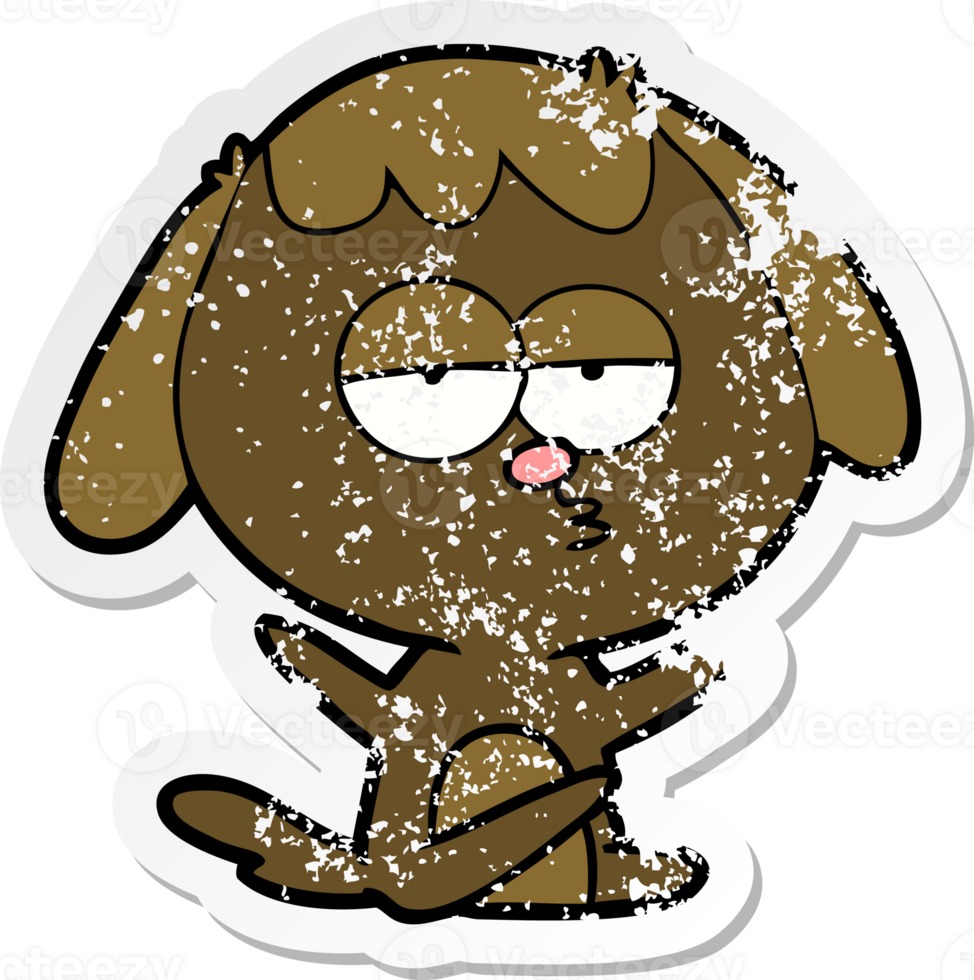 distressed sticker of a cartoon bored dog png