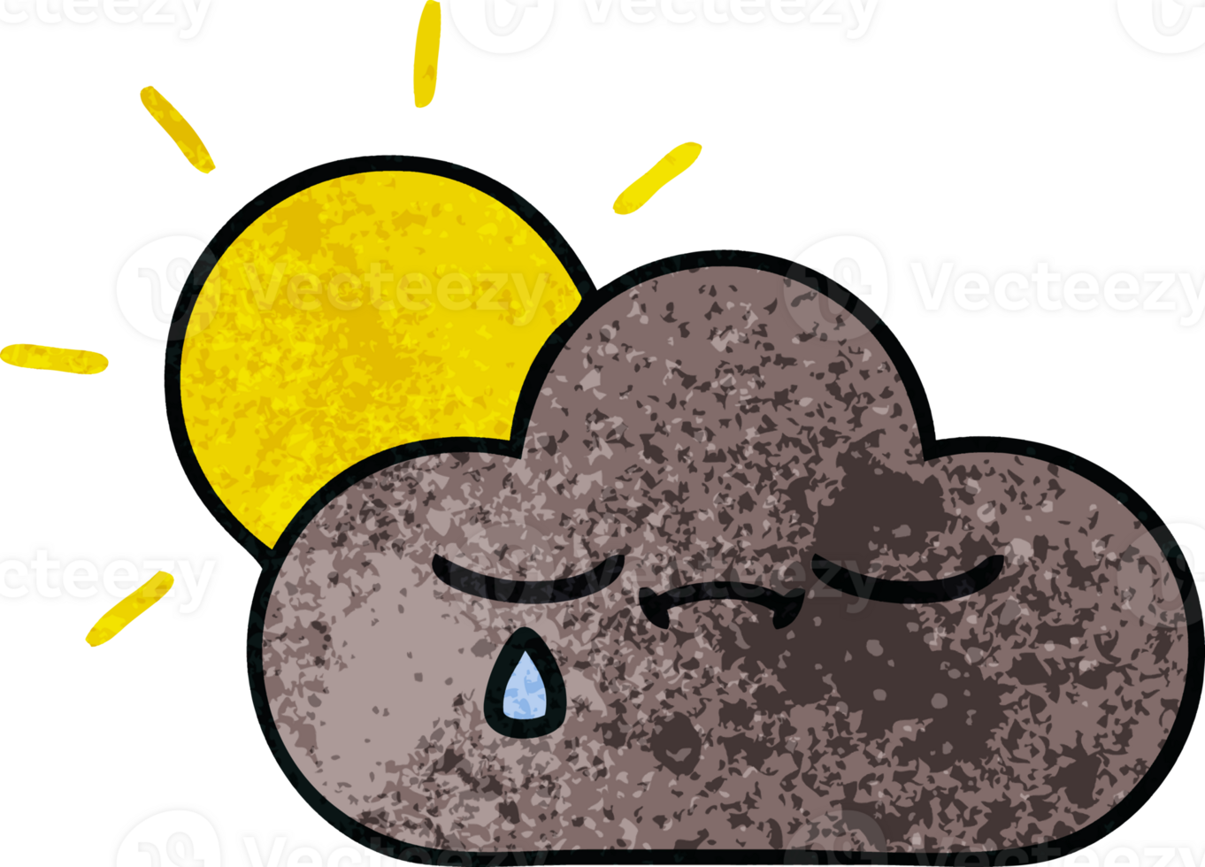 retro grunge texture cartoon of a storm cloud and sun png