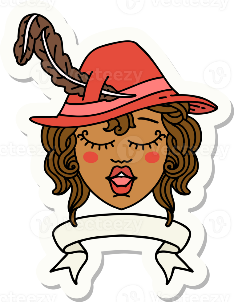 sticker of a human singing bard character with banner png
