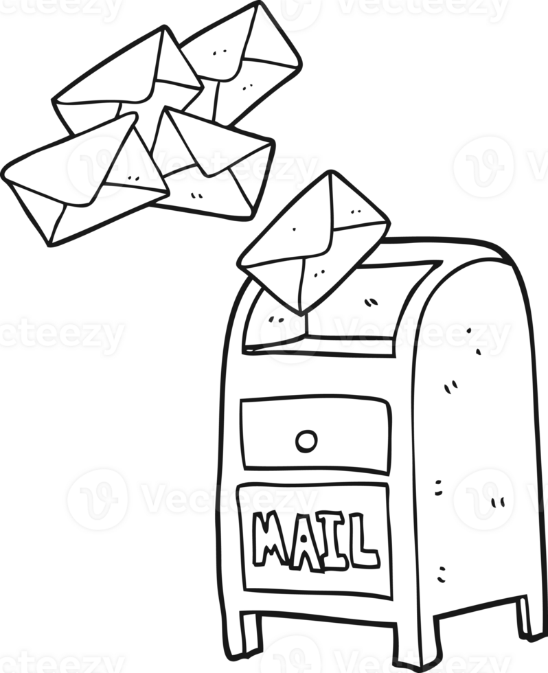 hand drawn black and white cartoon mail box png