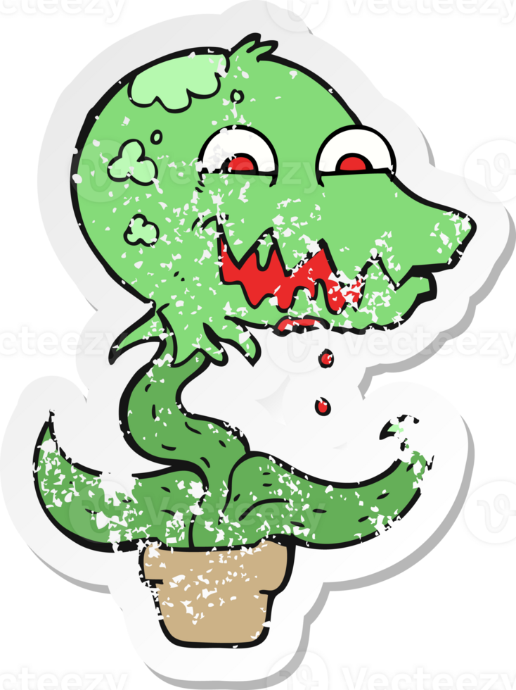 retro distressed sticker of a cartoon monster plant png