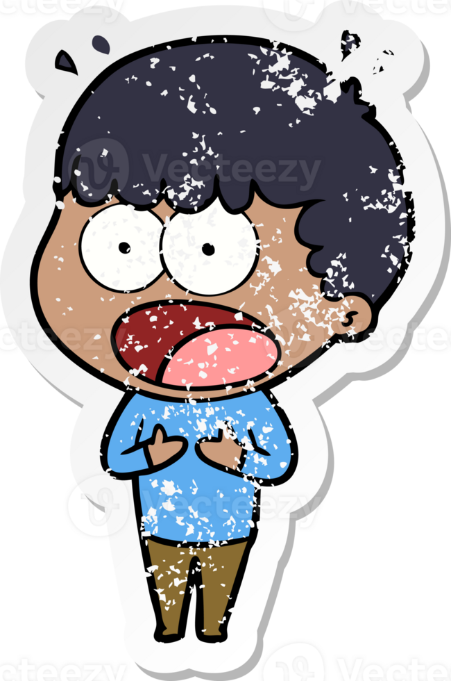 distressed sticker of a cartoon shocked man png
