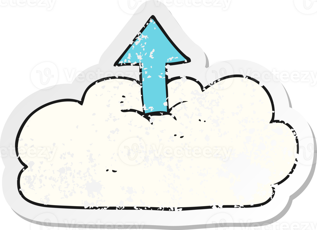 retro distressed sticker of a cartoon upload to the cloud png