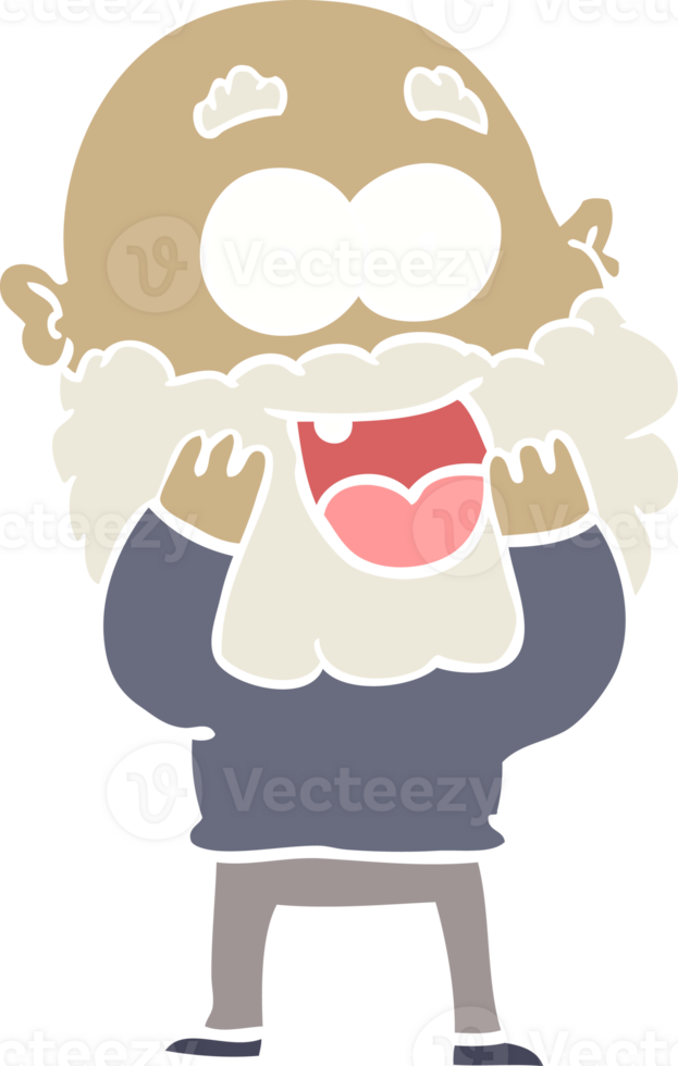 flat color style cartoon crazy happy man with beard gasping png