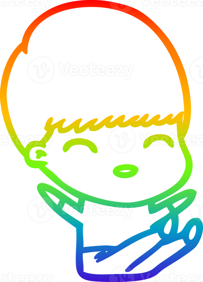 rainbow gradient line drawing of a happy cartoon boy png