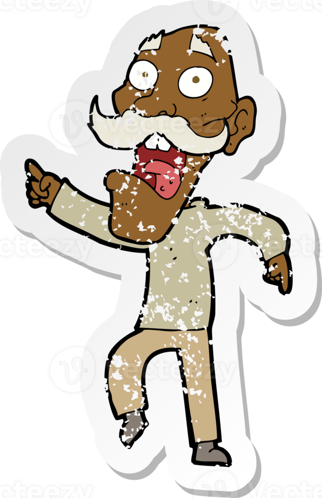 retro distressed sticker of a cartoon frightened old man png