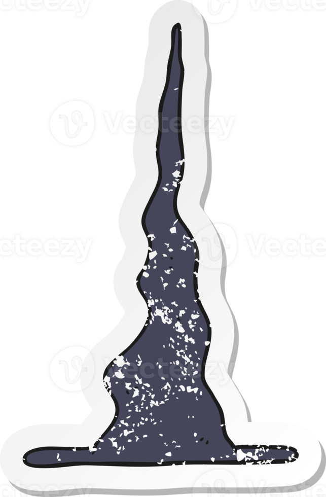 retro nödställda klistermärke av en tecknad häxhatt png