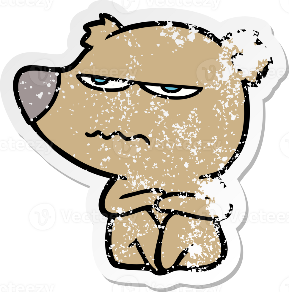 distressed sticker of a angry bear cartoon png