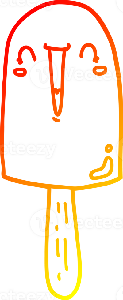 warm gradient line drawing of a cartoon happy ice lolly png