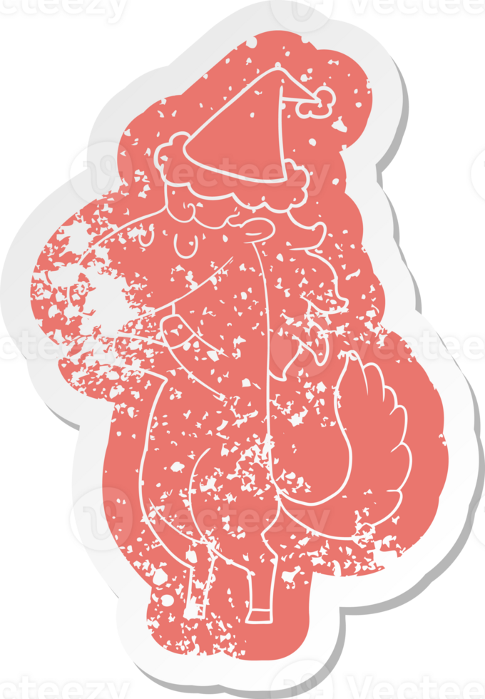 quirky cartoon distressed sticker of a horse wearing santa hat png