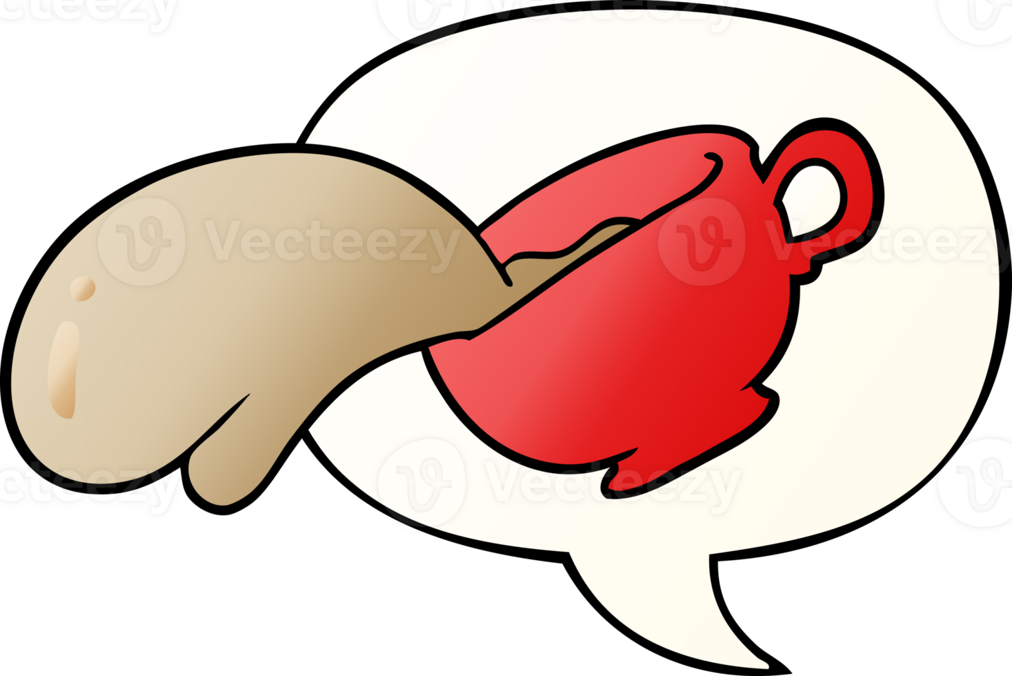 cartoon mug of coffee with speech bubble in smooth gradient style png