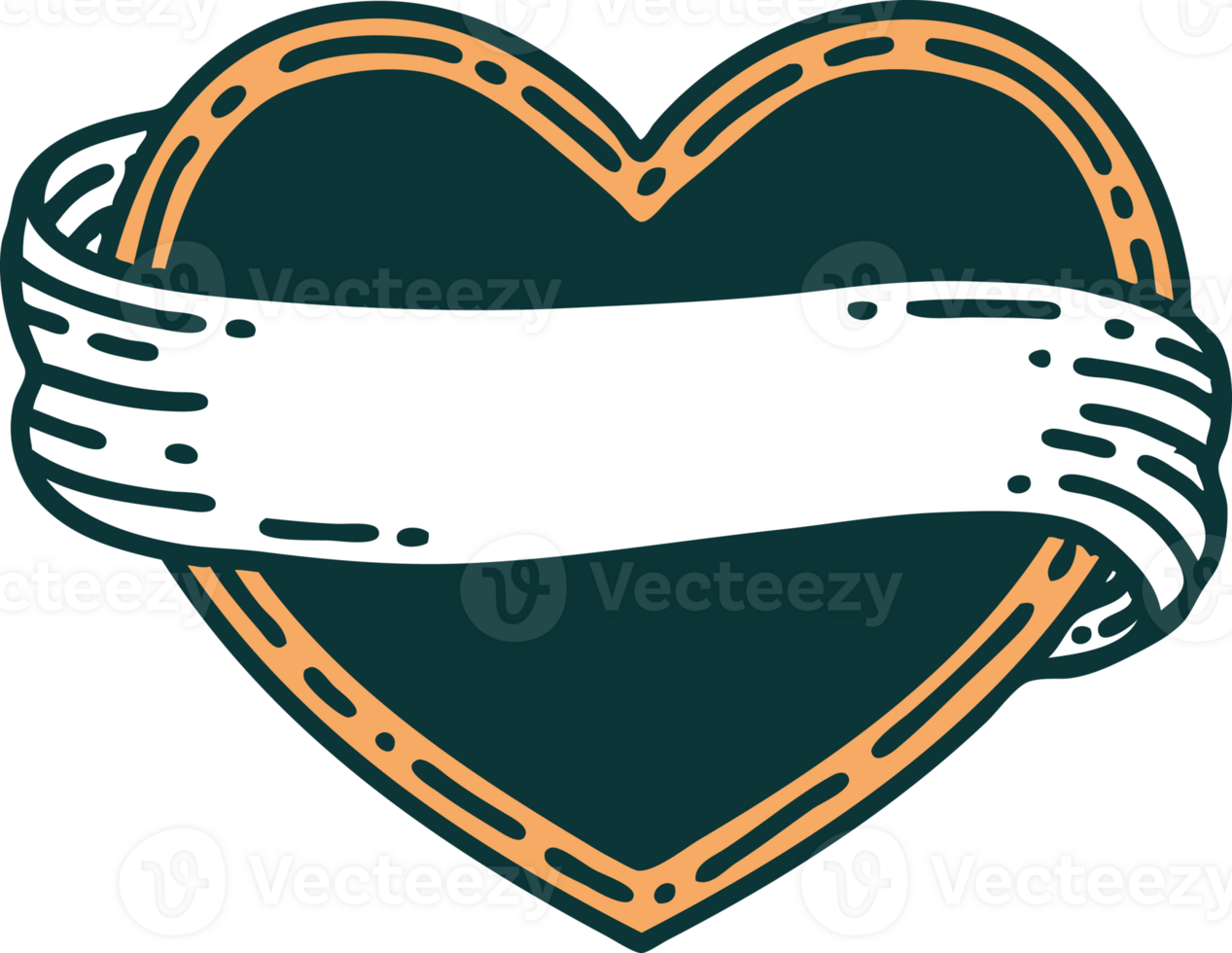 iconic tattoo style image of a heart and banner png