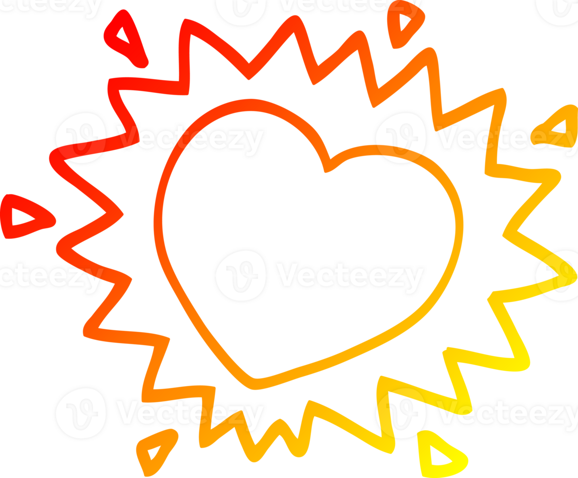 warm gradient line drawing of a cartoon flaming heart png