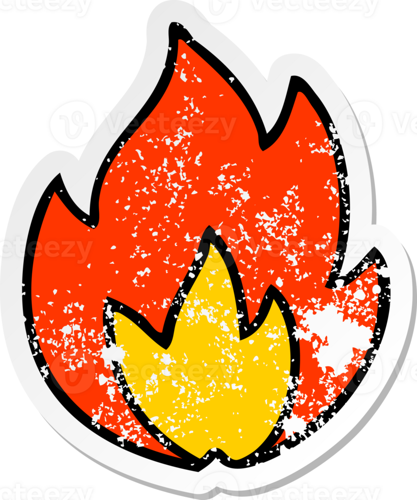 distressed sticker of a cute cartoon fire png