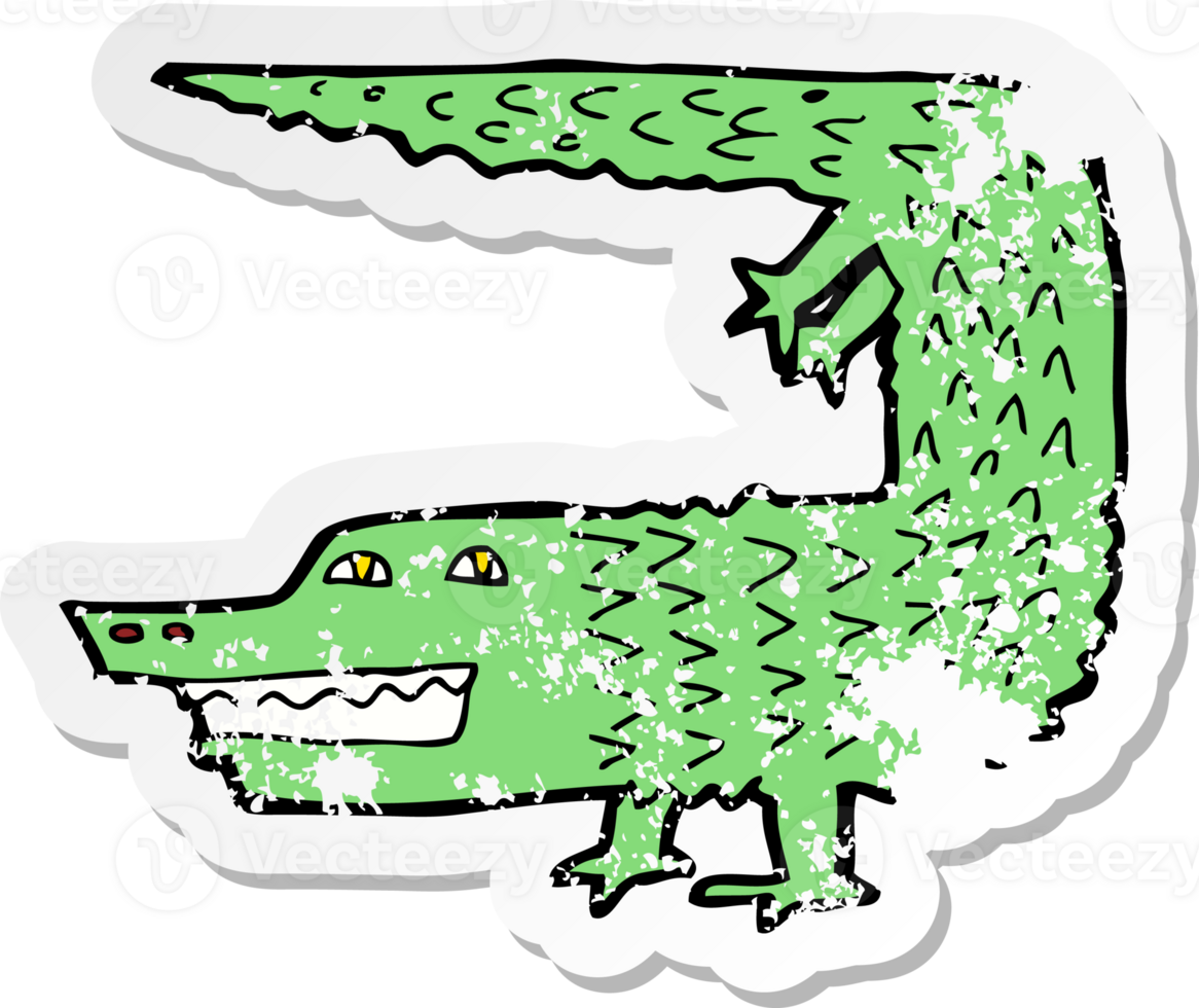 retro distressed sticker of a cartoon crocodile png