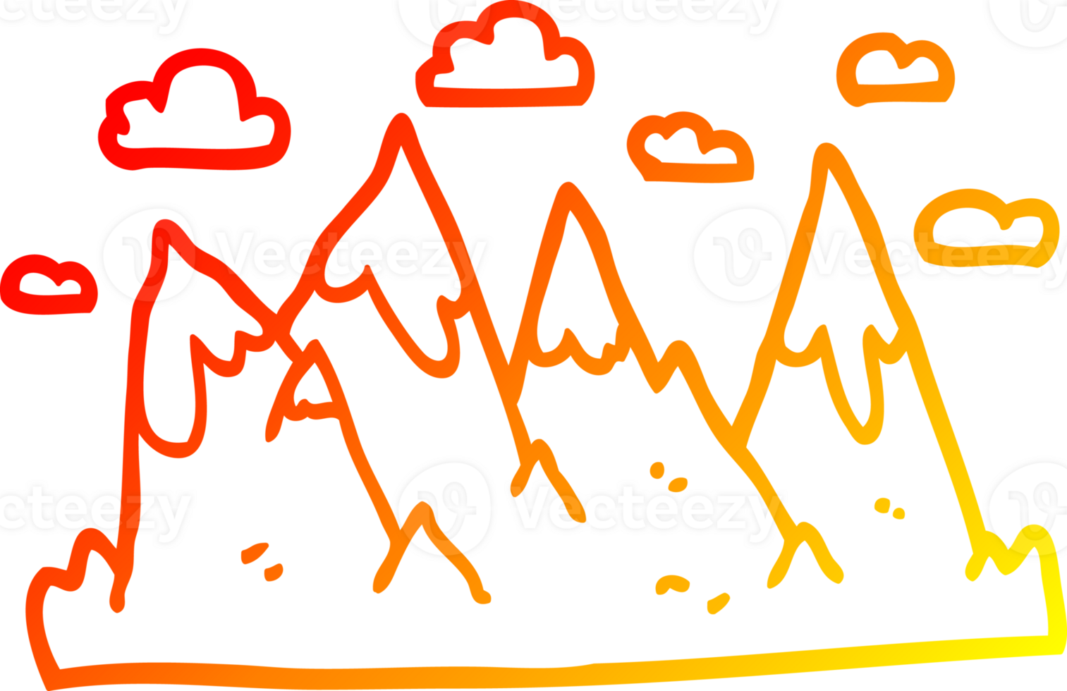 warm gradient line drawing of a cartoon mountain range png