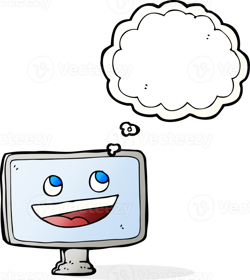 cartoon computer screen with thought bubble png