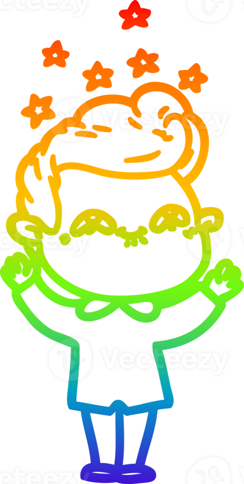rainbow gradient line drawing of a cartoon excited man png