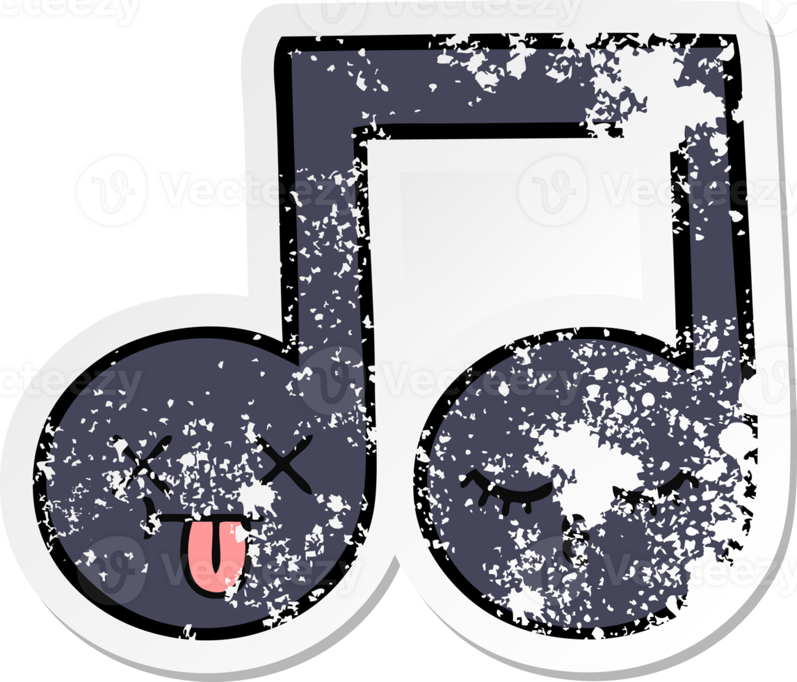 distressed sticker of a cute cartoon musical note png