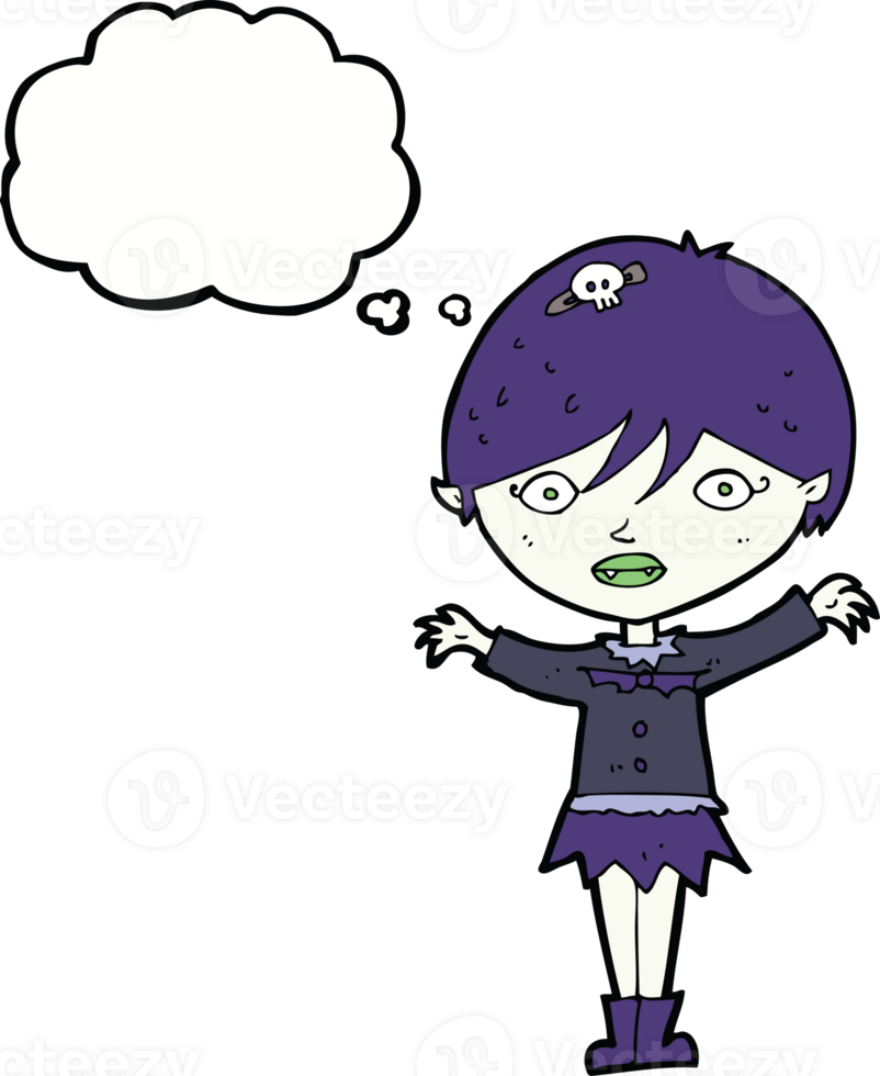 cartoon waving vampire girl with thought bubble png