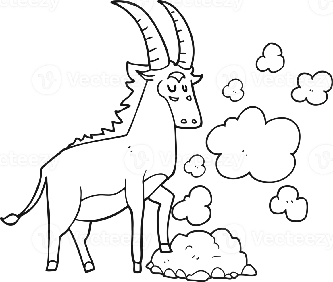 hand drawn black and white cartoon antelope png