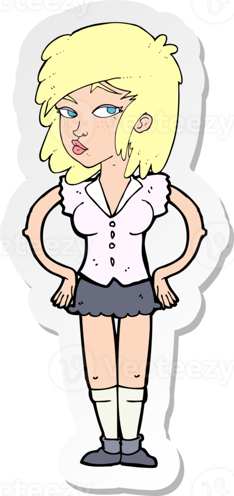sticker of a cartoon pretty woman with hands on hips png