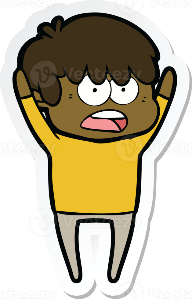 sticker of a worried cartoon boy png