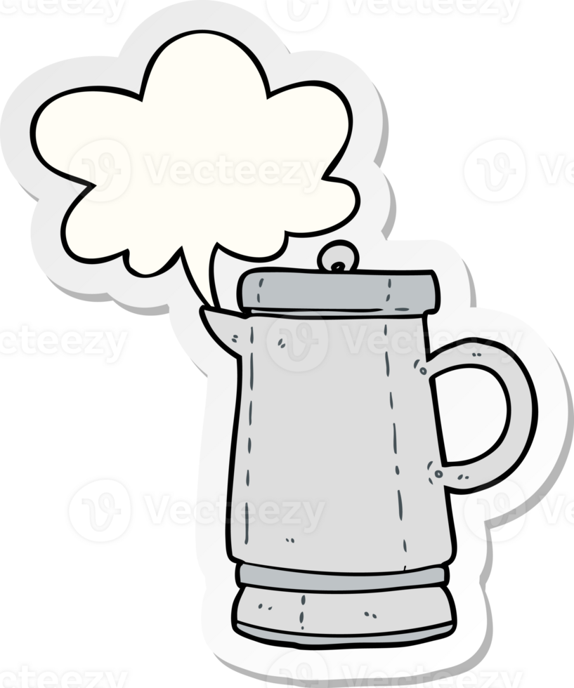 cartoon old metal kettle with speech bubble sticker png
