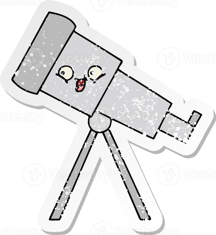 distressed sticker of a cute cartoon telescope png