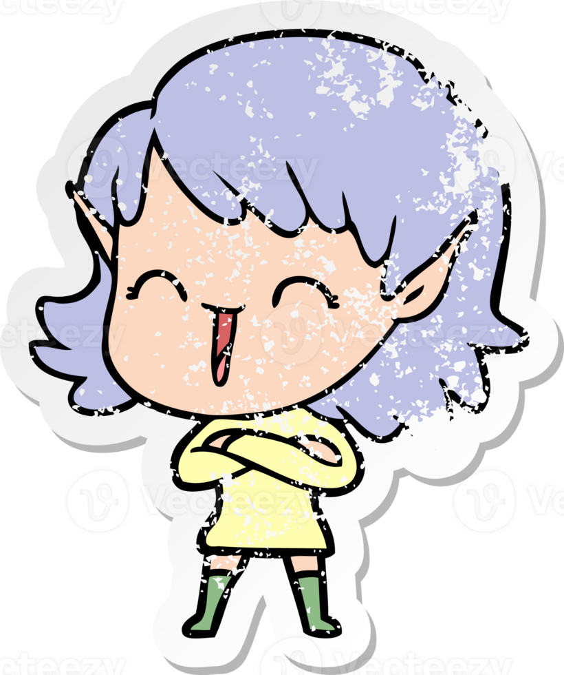 distressed sticker of a cartoon elf girl png