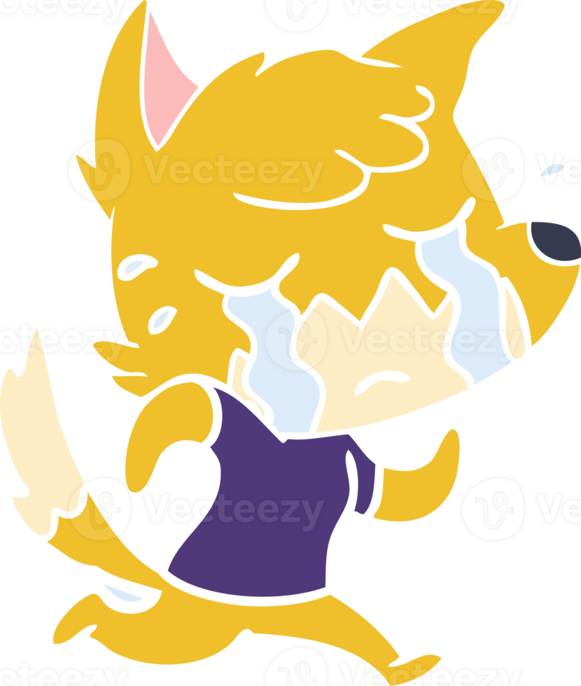 crying fox flat color style cartoon png