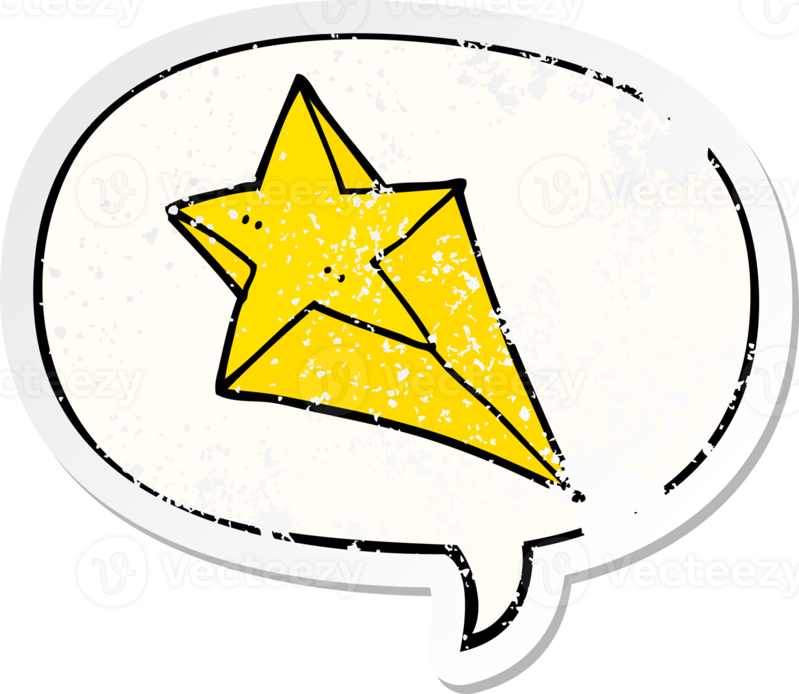 cartoon shooting star with speech bubble distressed distressed old sticker png