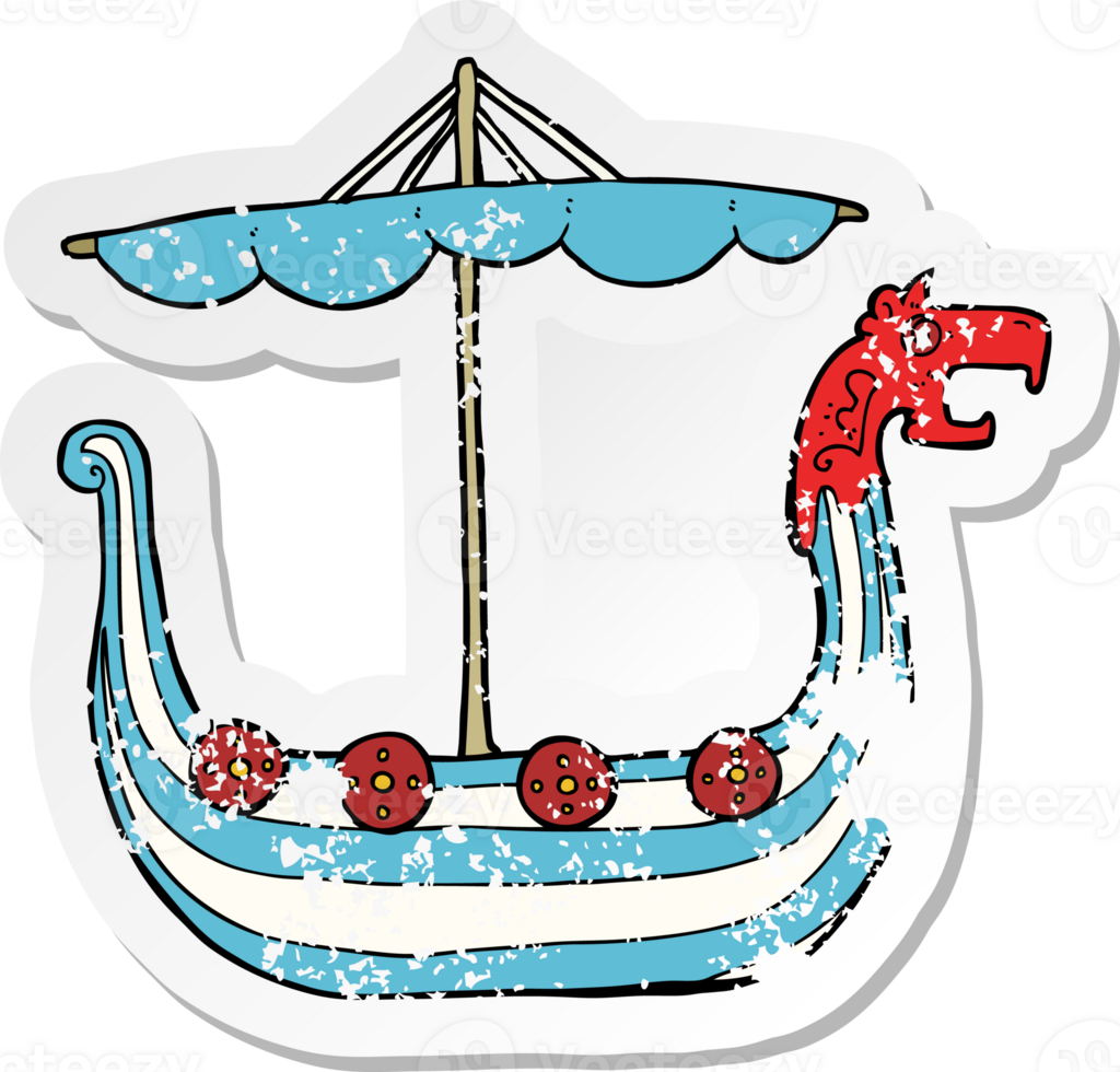 retro distressed sticker of a cartoon viking ship png