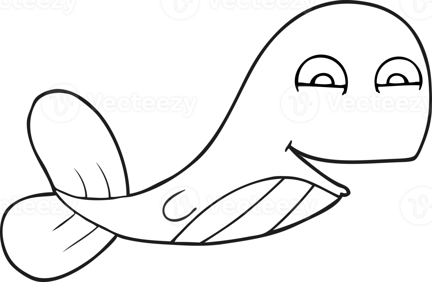 hand drawn black and white cartoon whale png