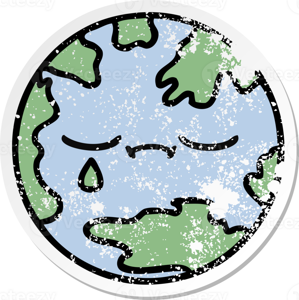 distressed sticker of a cute cartoon planet earth png